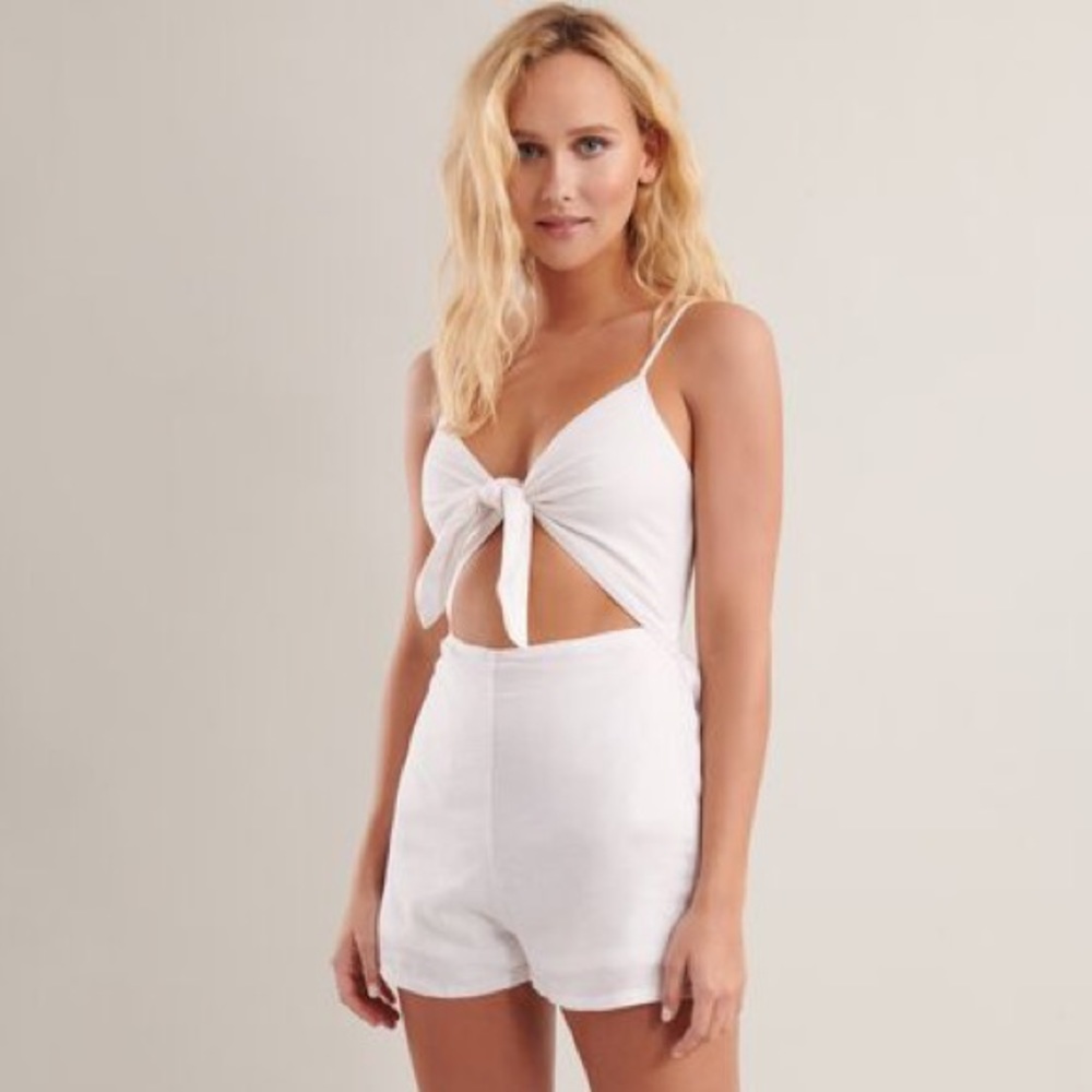 Garage Linen Front Tie Romper